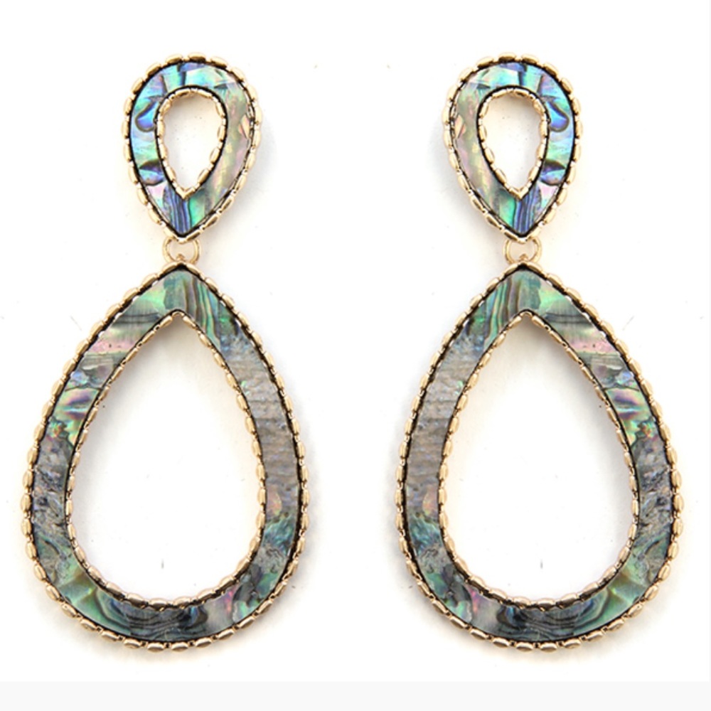 Abalone Gold Tear Drop Stud Earrings - Picture 2 of 4